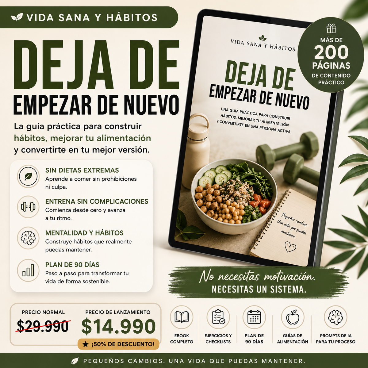 Deja de Empezar de Nuevo | Guía de Hábitos, Alimentación y Pérdida de Peso + Plan 90 días.